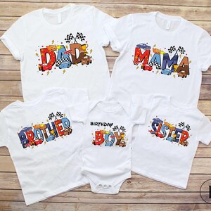 Cars Themed Familie Geburtstag Shirt, Geburtstagskind T-Shirt, BTW Familie Geburtstagsparty T-Shirt, Mama Dada T-Shirt, Disney Cars Familie Passendes Geburtstag T-Shirt