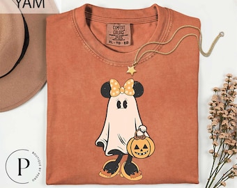 Comfort Colors® Retro Mickey Minnie Halloween Matchibg Couple T-Shirt, Mickey Mouse Ghost Shirt, Minnie Ghost Shirt, Spooky Season Shirt
