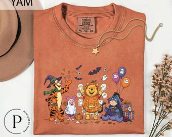 Retro Winnie The Pooh Halloween Shirt, Comfort Colors Pooh Halloween T-Shirt, Pooh Halloween Family Tee, Pooh And Friends Halloween Shirt