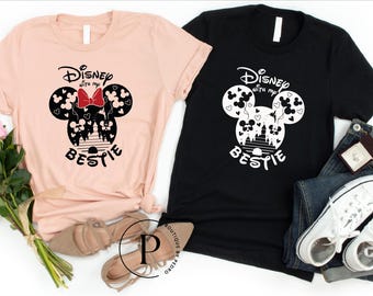Disney with My Bestie Matching Mickey and Minnie Mouse T-Shirt, Comfort Colors Matching Walt Disneyworld Trip Shirt, Mickey & Minnie BFF Tee