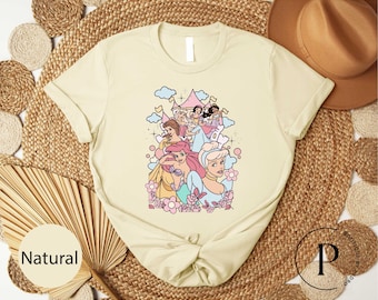 Disney Princess Shirt Featuring Belle, Tiana, Elsa, Anna, Jasmine, Ariel, Aurora, Rapunzel, Snow White, Merida, Cinderella, Mulan