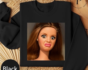 90s Doll Face Meme Sweatshirt, Weird Doll Face Shirt, Sarcastic Baby Doll Sweater, Graphic Fun Doll T-Shirt, Ick Faced Doll Sweatshirt