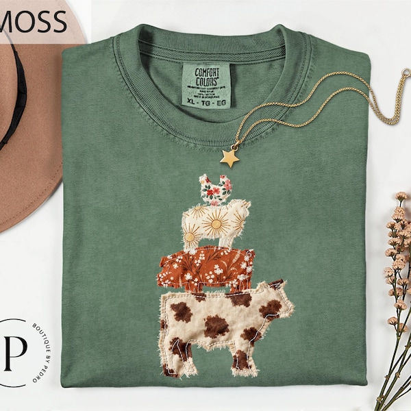 Comfort Colors® FAUX Patchwork Cows T-Shirt, Retro Cows Sweatshirt, Cow Lover Shirt, Funny Cow Shirt, Farm Lover Top, Farm Animal Shirt
