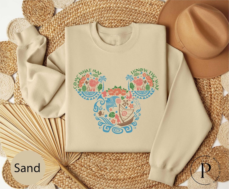Camiseta de Moana de Disney, camiseta "Come What May I Know The Way", suéter de aventuras de Disney, sudadera para el viaje a WDW, camiseta hawaiana con orejas de Mickey Mouse imagen 2