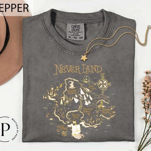 T-shirt carte Peter Pan Neverland Disney, couleurs confortables chemise Disney Magic Kingdom Neverland, t-shirt carte Peter Pan Neverland Walt Disneyworld