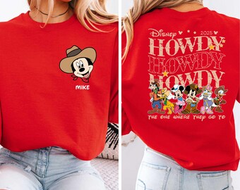 Mickey Minnie Howdy Shirt, Disney Western Family Matching T-Shirt, WDW Family Trip 2026 Sweater, Western Style Sweatshirt, Family Trip Tee