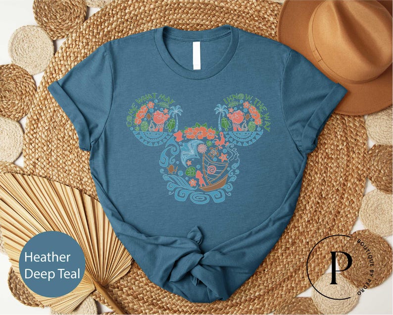 Camiseta de Moana de Disney, camiseta "Come What May I Know The Way", suéter de aventuras de Disney, sudadera para el viaje a WDW, camiseta hawaiana con orejas de Mickey Mouse imagen 1