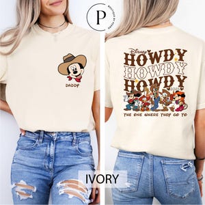 Custom Name Two-Sided Mickey Howdy T-Shirt, Disney Western Family Shirt, WDW Family Trip 2025 Sweater, Disneyworld Western Style Sweatshirt