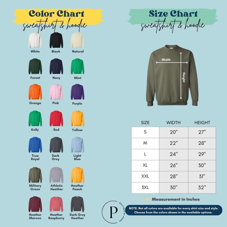 a chart showing the size of a sweatshirt