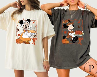 2026 Disney Mickey & Minnie Mouse Matching Thanksgiving T-Shirt, Disney Thanksgiving Fall Trip Family Matching Tee, Disney Ghosts Shirt