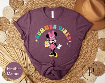 Camiseta de Minnie con ambiente veraniego, camiseta de viaje para niñas de Disney, camiseta de vacaciones en la playa de Disneyland, camiseta de WDW con ambiente veraniego, camiseta de Minnie Mouse con ambiente veraniego