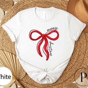 Red Bow Coquette Christmas T-Shirt, Merry Christmas Bow Sweatshirt, Merry Christmas Coquette Crewneck for Holidays Shirt, Holiday Bow Shirt