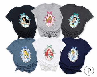 Disney Castle Princess Portrait Shirt,Princess Coquette Bows Pastel Colors Tee,Jasmine Belle Aurora Snow White Princess Tee,Disney Girl Tee