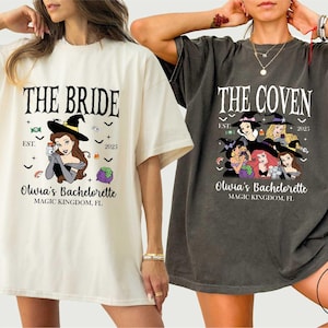 Custom Halloween Disney Princess Bachelorette Party the Bride & the Coven T-Shirt, Disney Bride Shirt, Team Bride Coven Group Matching Shirt