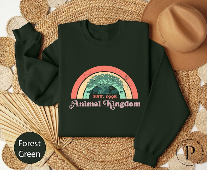 an animal kingdom sweatshirt with a rainbow in the background