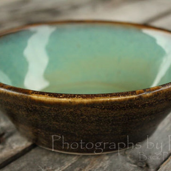 Turquoise and Brown Ceramic  Serving Bowl