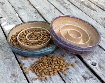 Rustic Blue Rustic Purple Handmade Stoneware Slow Feeder