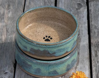 Handmade Ceramic Rustic Turquoise Pet Bowl