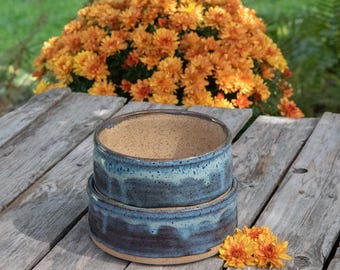 Handmade Rustic Blue Pet Bowl | Artisan Stoneware Pet Dish
