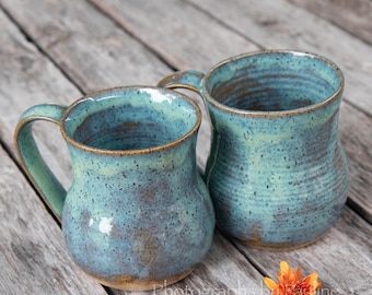 Handmade Rustic Turquoise Mug | Bluegreen Pottery Mug | Aqua Coffee Cup