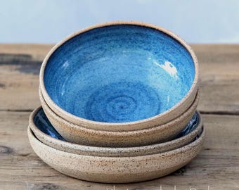 Blue Artisan Stoneware Bowls  Handmade Ceramic Soup, Salad, Pasta Bowl