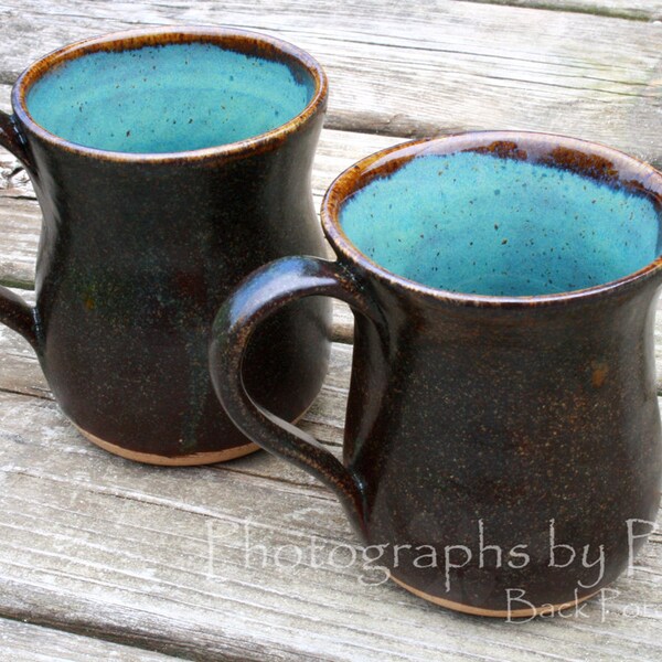 Handmade Pottery Coffee Mug in Turquoise and Brown