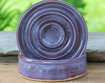 Handmade Purple Ceramic Pet Bowl and Slow Feeder Set