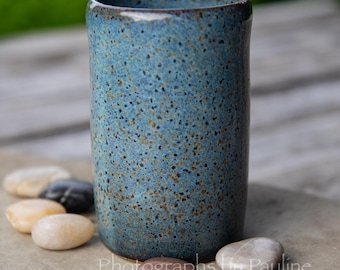 Handmade Blue Stoneware Minimalist Ceramic Vessel for Desk, Bathroom, Mantel