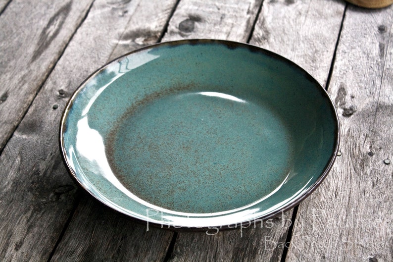 Turquoise and Brown Pasta Bowl Serving Bowl Salad Bowl