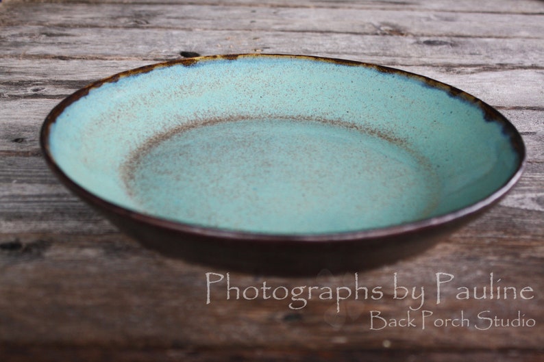 Turquoise and Brown Pasta Bowl Serving Bowl Salad Bowl