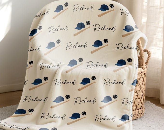 Personalized Baseball Baby Blanket, Sports Nursery Theme