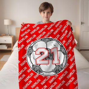Custom Name Blanket,Personalized Soccer Blanket,Jersey Number Blanket,Gift for Soccer Lovers,Gifts for Ohio State University Soccer Fans