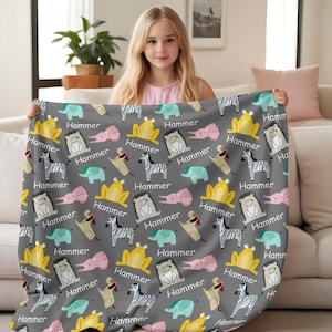 Custom Forest Animal Blanket,Personalized Woodland Animal Baby Name Blanket,Wild Animal Blanket,Woodland Baby Blanket,Family Gift