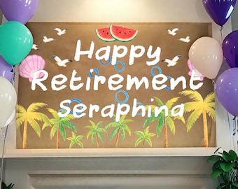 Custom Retirement Party Banner, Kraft Paper Style Polyester Celebration Sign