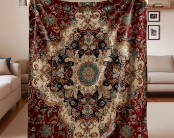 Vintage Persian Mandala Boho Blanket,intage Multicolor Persian Blanket,Cozy Flannel Blanket,Birthday Gift Blanket,Gift for Mom