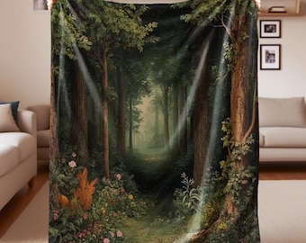 Enchanted Forest Blanket,Whimsical Woodland Throw Blanket,Woodland Cozy Throworest Tapestry,Cotton Woven Blanket,Nature Lover Gifts