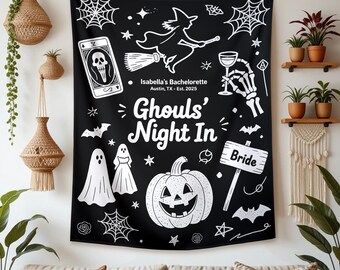 Personalisierte Halloween Bachelorette Wandteppich, Gruseliges Gothic Dekor