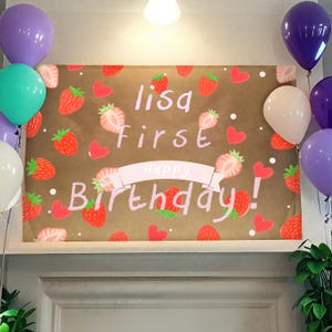 Striscione dipinto a mano personalizzato, striscione per eventi personalizzato, striscione di carta marrone dipinto a mano per il primo compleanno, striscione di compleanno dipinto, decorazioni per feste