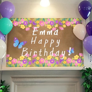 Striscione personalizzato per feste di compleanno, decorazioni personalizzate per feste, striscione di compleanno in carta marrone dipinto a mano, striscione dipinto, decorazioni per feste, cartello per feste