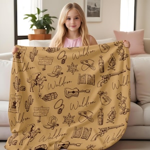 Personalized Western Cowboy Pet Blanket with Name, Custom Cowboy Theme Kids Throw, Pet Warm Blanket, Newborn Gift, Baby Shower Swaddle