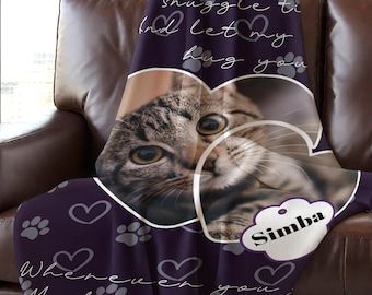 Custom Cat Photo Memorial Blanket, Pet Loss Gift, Keepsake Throw