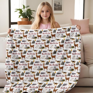Personalisierte Baby Decke,Wald Baby Decke mit Name,Wald Tier Swaddle Decke,Wald Themen Geschenk,Kinder Geburtstagsgeschenk