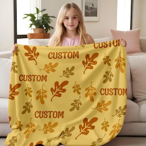 感謝祭カスタムフランネルブランケット、名前とテキストをパーソナライズしたスロー、秋のお祝いにぴったりの心地よいギフト
