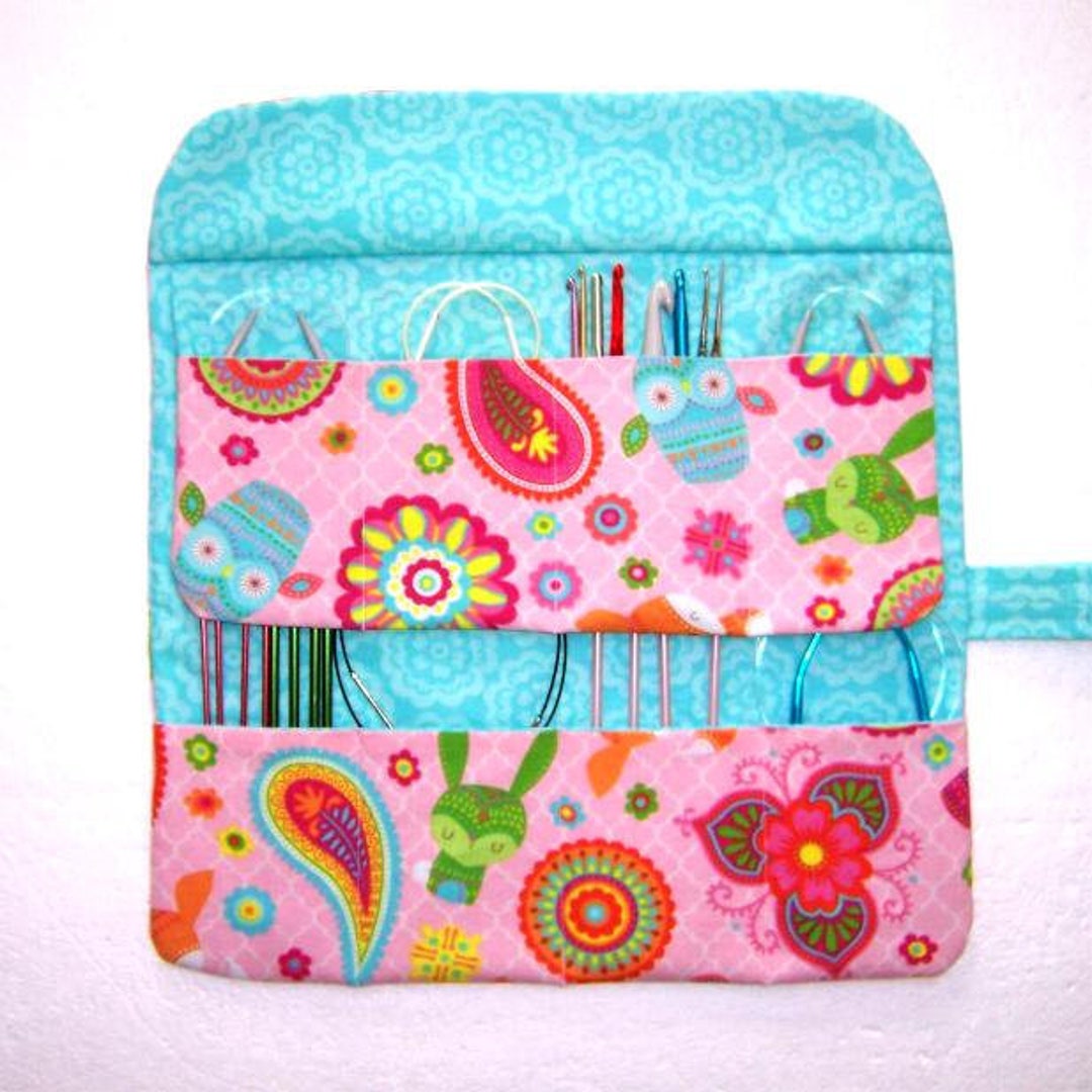 Pink Floral Fabric Circular Knitting Needle Holder With 8 Etsy