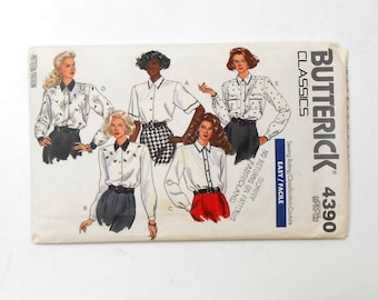 Vintage Butterick 4390 Sewing Pattern, Womens Blouses Sized 8-12, New and Uncut, Long and Short Sleeves, 5 Styles