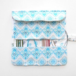 Circular Knitting Needle Holder in Blue Dragonfly Print, 2 Rows and 8 Pockets, Storage For DPN Double Pointed Needles and Crochet Hooks image 4