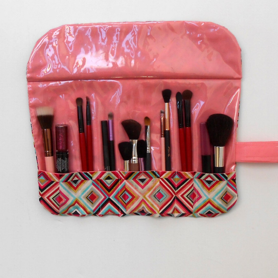 Pink Roll up Makeup Brush Holder With 7 Pockets and Wipe Clean Etsy