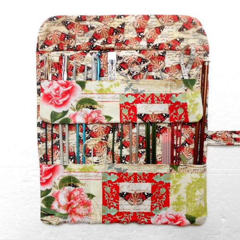 Crochet Hook Holder Knitters Gift Large Knitting Needle Case With 17 Pockets Double Pointed Needle DPN Storage Roll