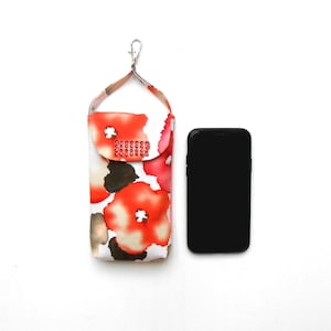 Peach and Pink Phone Pouch, Cell Phone Holder, Removable Strap With Lobster Clasp and Swivel Hook to Hook on Belt Loop or Purse,