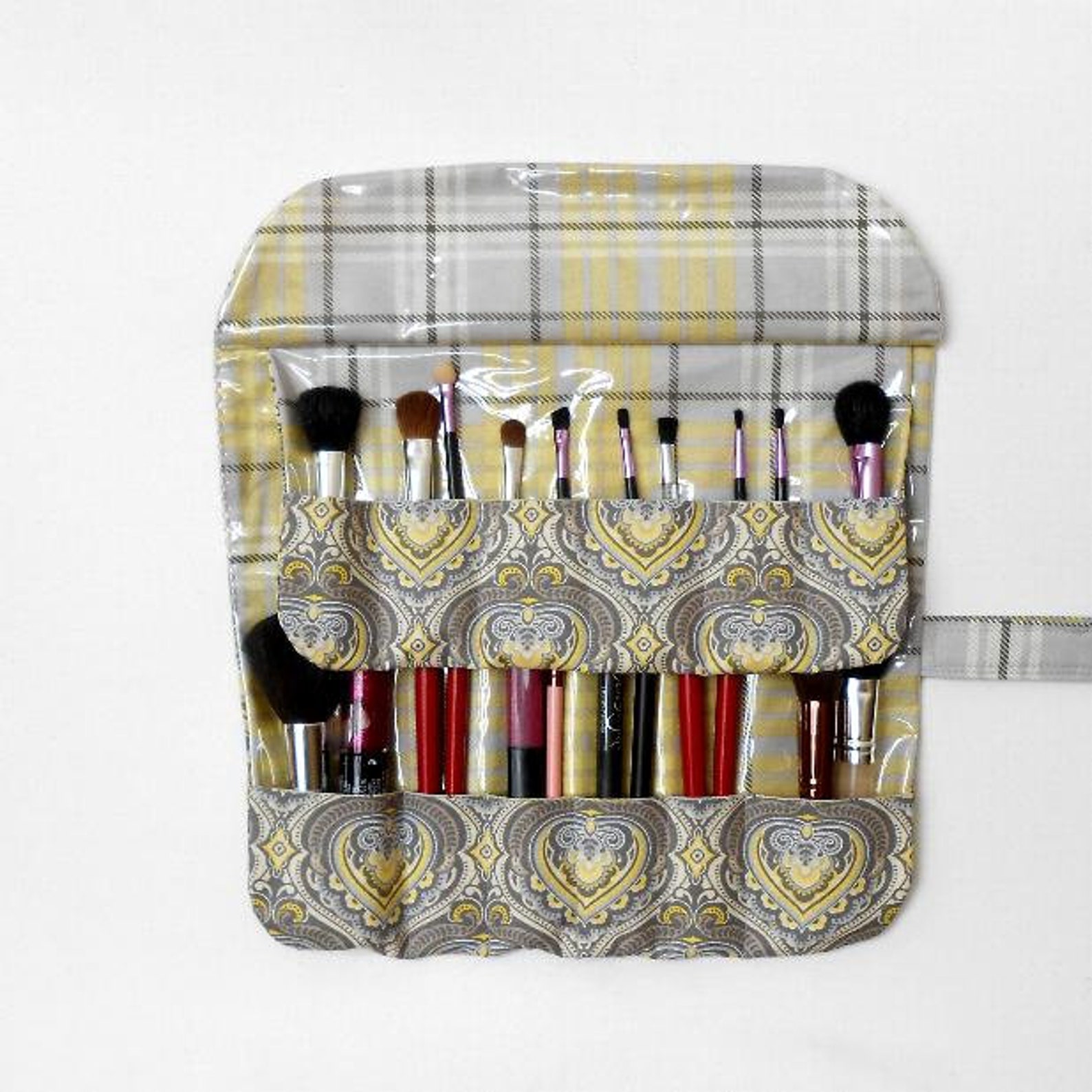 Folding Fabric Makeup Brush Case With 12 Pockets and Clear Etsy